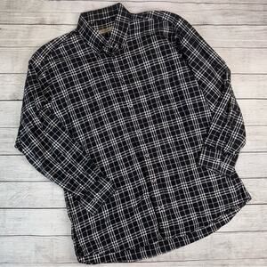 Burberry London Men's Black and White Nova Check Plaid Button Down Shirt Large